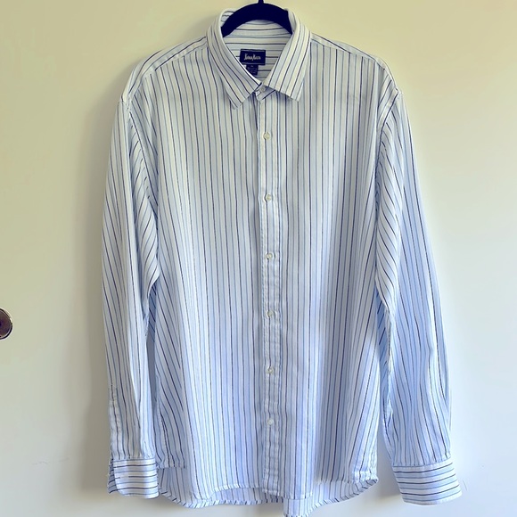 Neiman Marcus Blue and White Stripes Cotton Long Sleeve Button Down Shirt - Picture 1 of 8